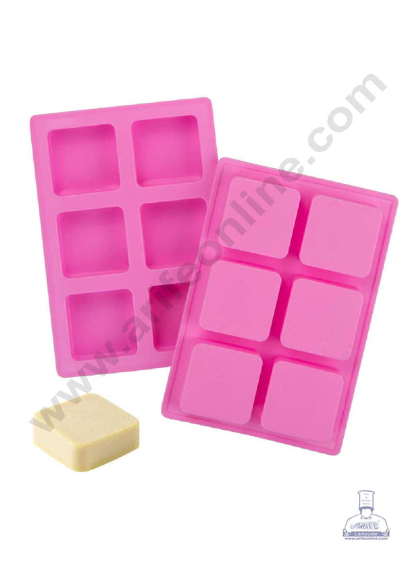 CAKE DECOR™ 6 Cavity Square Curved Edges Silicone moulds for Soaps Jelly Desserts