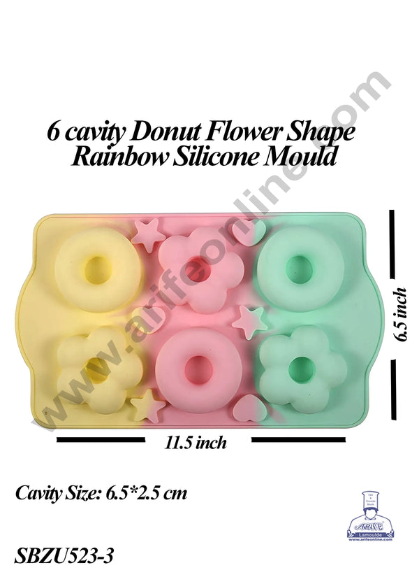 CAKE DECOR™ 6 cavity Donut Flower Shape Dessert Cake Rainbow Silicone Mould (SBZU523-3)