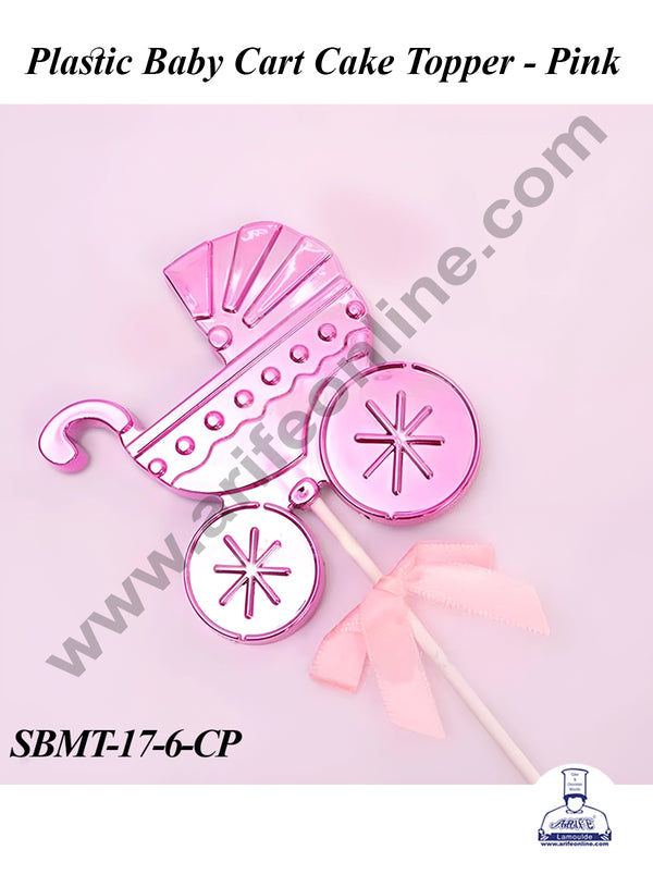 CAKE DECOR™ Plastic Pink Baby Cart Cake Topper | Baby Shower Theme - 1 piece