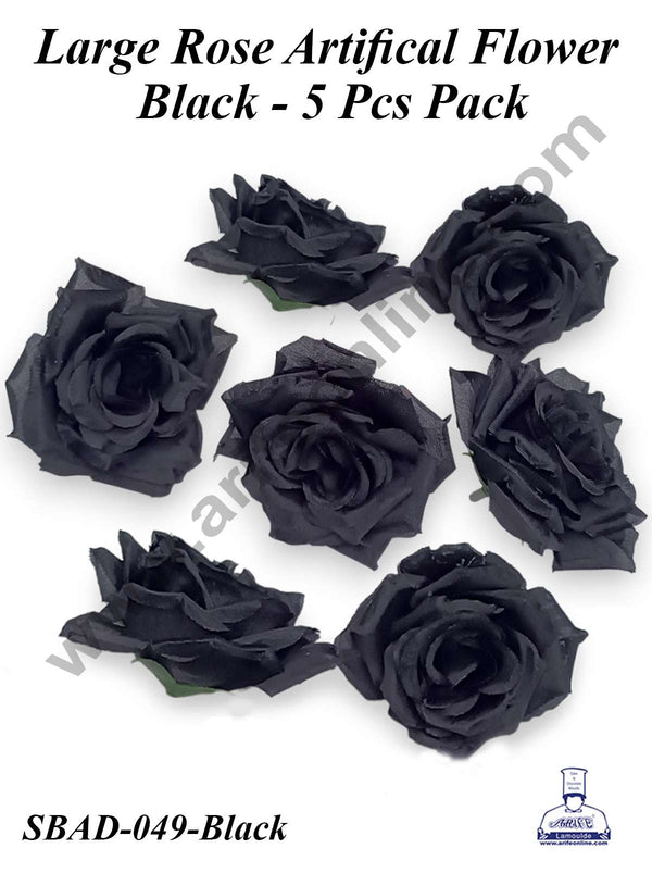 CAKE DECOR™ Large Rose Artificial Flower For Cake Decoration – Black ( 5 pc pack )