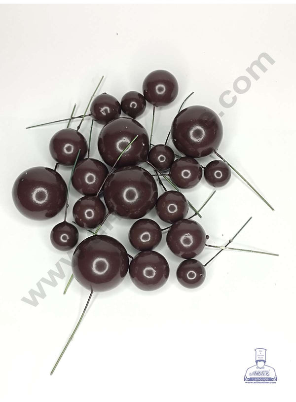 CAKE DECOR™ Dark Coffee Brown Color Faux Balls Topper For Cake and Cupcake Decoration - 20 pcs Pack ( SB-DCBrown-20 )