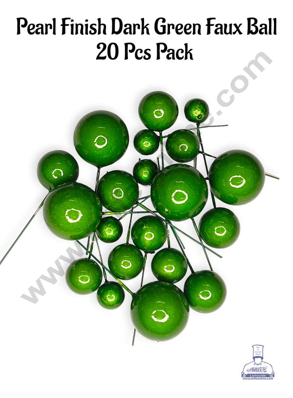 CAKE DECOR™ Pearl Finish Dark Green Faux Balls Topper For Cake and Cupcake Decoration - (20 Pcs Pack)
