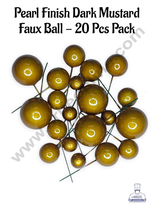 CAKE DECOR™ Pearl Finish Dark Mustard Faux Balls Topper For Cake and Cupcake Decoration - (20 Pcs Pack)