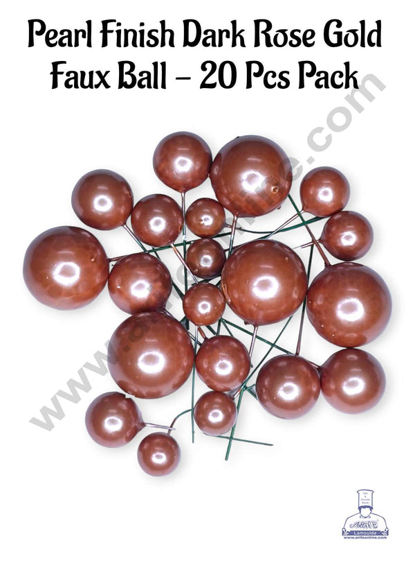 CAKE DECOR™ Pearl Finish Dark Rose Gold Faux Balls Topper For Cake and Cupcake Decoration - (20 Pcs Pack)