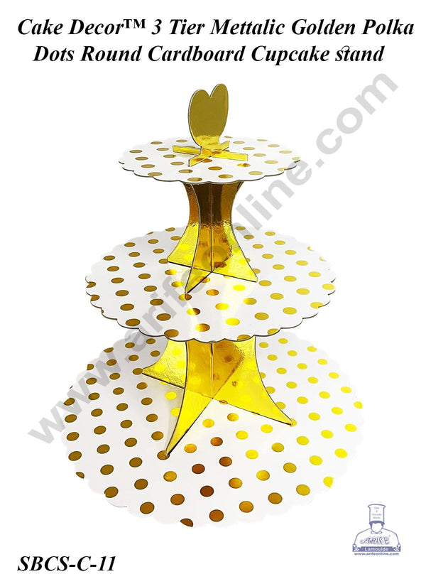 Cake Decor™ 3 Tier Metallic Golden Polka Dots Round Cardboard Cupcake stand