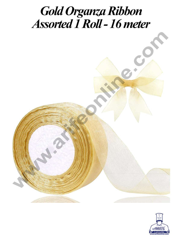 CAKE DECOR™ 1 Roll Gold Organza Ribbon | Sheer Ribbon | Gift Wrapping | Decoration (SBR-OR-01)