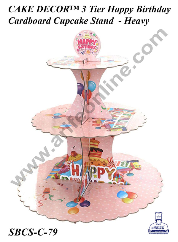 CAKE DECOR™ 3 Tier Happy Birthday Cardboard Cupcake Stand Holder - Heavy