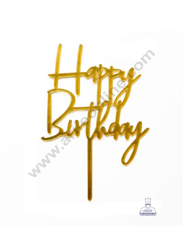 CAKE DECOR™ Gold Mirror Finishing Acrylic Happy Birthday in Double Round Frame Cake Topper SBMT-N-021