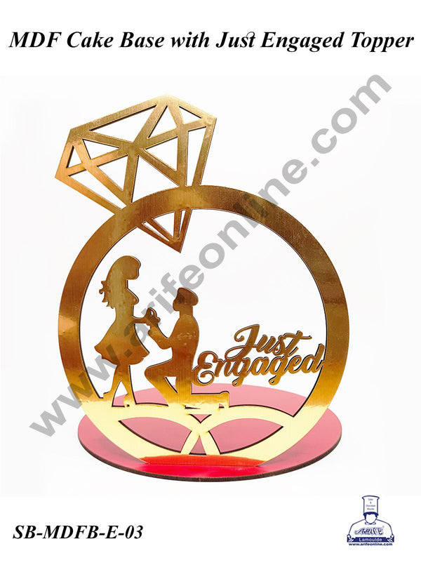 CAKE DECOR™ MDF Cake Base with Just Engaged Couple Cutout in Ring Frame | Cake Decoration - 1 Piece