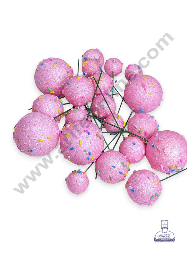 CAKE DECOR™ Glitter Light Pink with Sprinkles Faux Balls Topper For Cake and Cupcake Decoration - ( 20 pcs Pack )