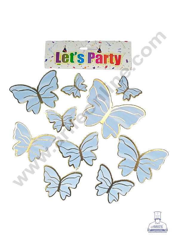 CAKE DECOR™ 10 pcs Let's Party Blue Color Butterfly Paper Topper For Cake And Cupcake