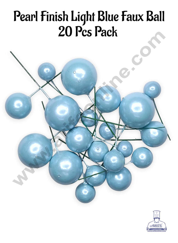 CAKE DECOR™ Pearl Finish Light Blue Faux Balls Topper For Cake and Cupcake Decoration - (20 Pcs Pack)