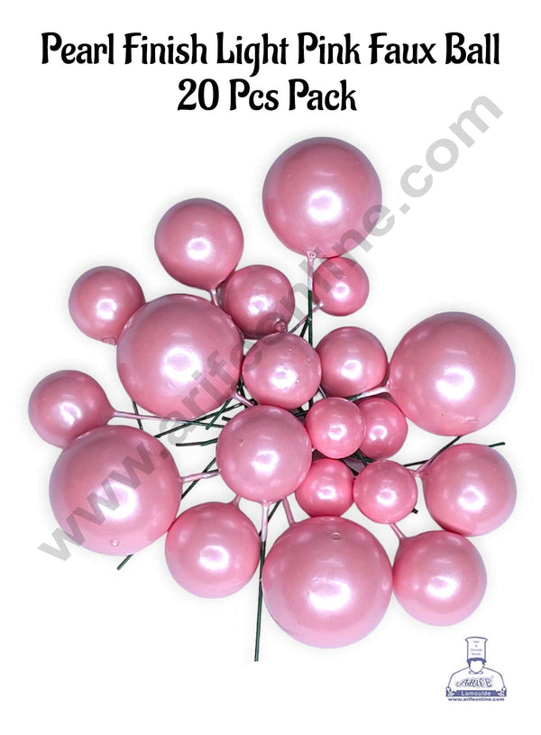 CAKE DECOR™ Pearl Finish Light Pink Faux Balls Topper For Cake and Cupcake Decoration - (20 Pcs Pack)