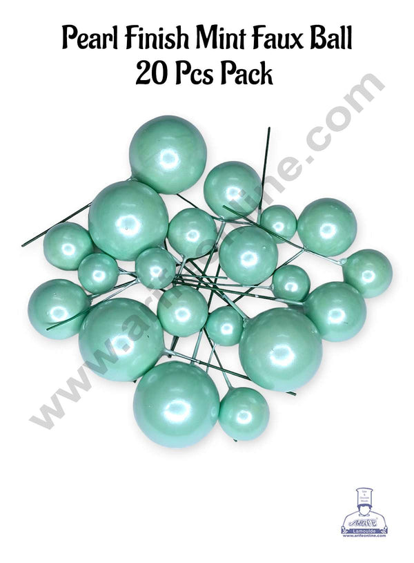 CAKE DECOR™ Pearl Finish Mint Faux Balls Topper For Cake and Cupcake Decoration - (20 Pcs Pack)