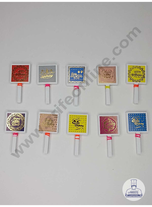 CAKE DECOR™ 100 pcs Square Shape Birthday Tag with Foiling Paper Topper For Cake And Cupcake