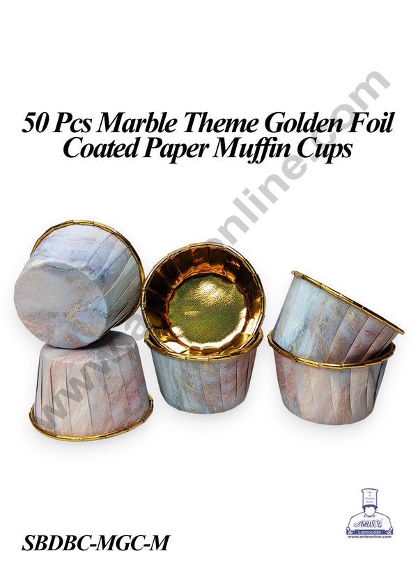 CAKE DECOR™ 50 Pcs Marble Theme Golden Foil Coated Paper Muffin Cups - Multicolor (SBDBC-MGC-M)