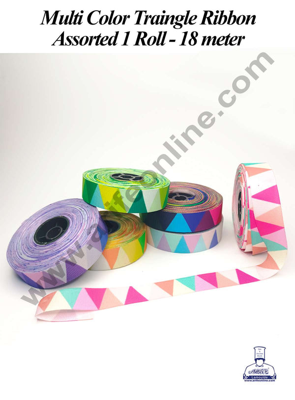 CAKE DECOR™ 1 Roll MultiColor Triangle Ribbon | Assorted Color | Gift Wrapping | Decoration (SBR-PR-023)