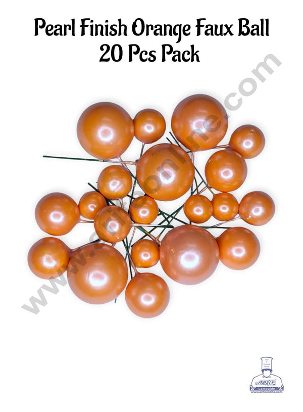 CAKE DECOR™ Pearl Finish Orange Faux Balls Topper For Cake and Cupcake Decoration - (20 Pcs Pack)