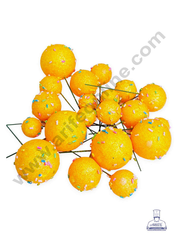 CAKE DECOR™ Glitter Orange with Sprinkles Faux Balls Topper For Cake and Cupcake Decoration - ( 20 pcs Pack )