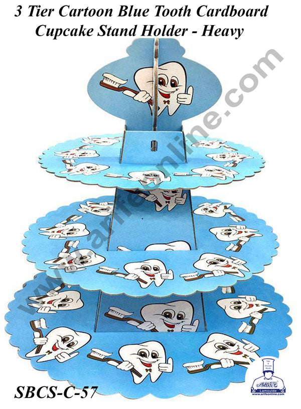 CAKE DECOR™ 3 Tier Cartoon Blue Tooth Cardboard Cupcake Stand Holder - Heavy