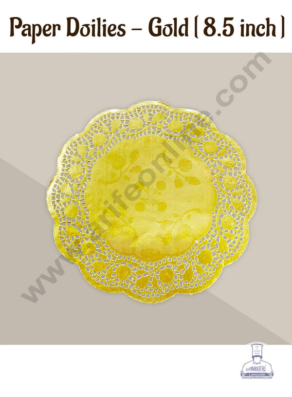 CAKE DECOR™ 8.5 inch Paper Doilies | Round Placemats | Decorative Accessories | Disposable Paper Mats - Gold (100 pcs Pack)