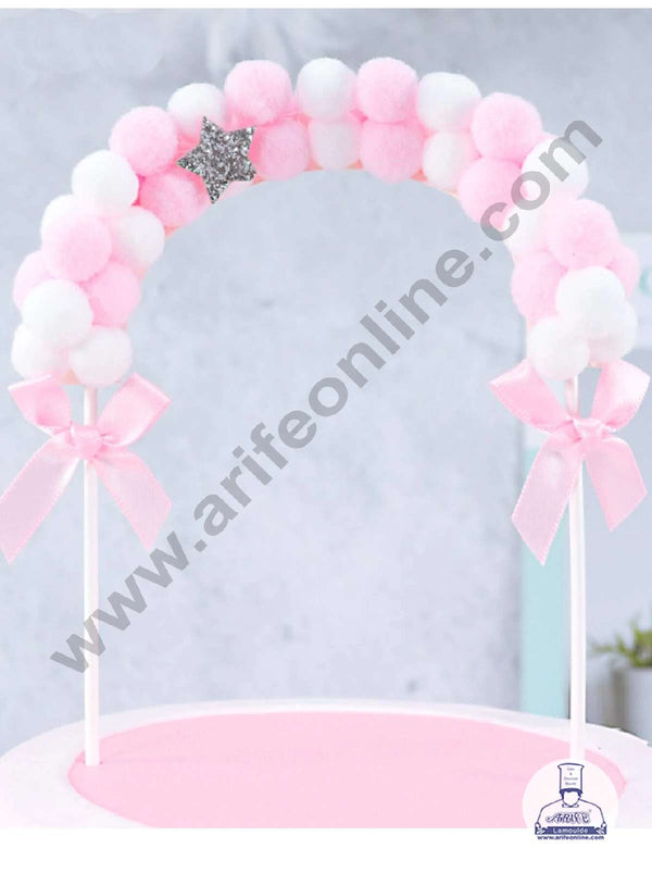 CAKE DECOR™ Pink White Soft Balls Cloud Arch Cake Topper Cake Decoration (SB-Arch-PW)