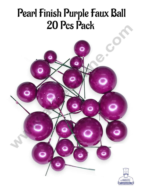CAKE DECOR™ Pearl Finish Purple Faux Balls Topper For Cake and Cupcake Decoration - (20 Pcs Pack)