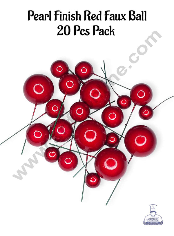 CAKE DECOR™ Pearl Finish Red Faux Balls Topper For Cake and Cupcake Decoration - (20 Pcs Pack)