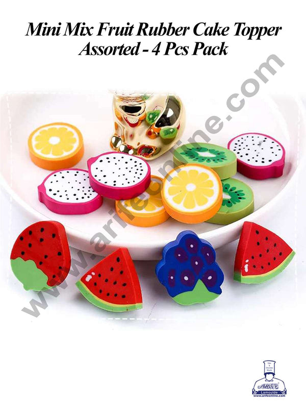 CAKE DECOR™ 4 Pcs Set Mini Mix Fruit Rubber Cake Topper - Assorted (SBT-R-015)