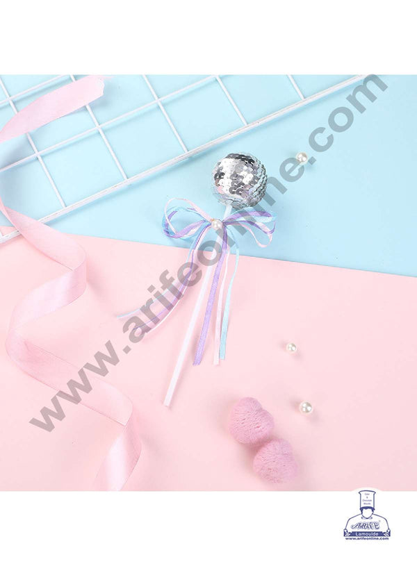 CAKE DECOR™ Silver Bling Bling Sequence Lollipop Ball Toppers For Cake and Cupcake Decoration