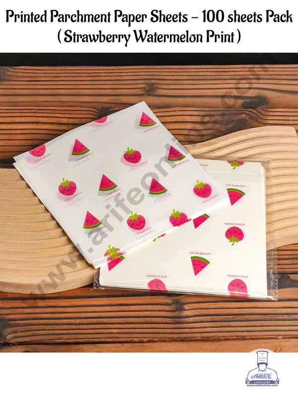 CAKE DECOR™ Printed Parchment Paper | Bento Box Liner | Grease Proof Paper | Wrap Paper - Fruity Print (100 Sheets)
