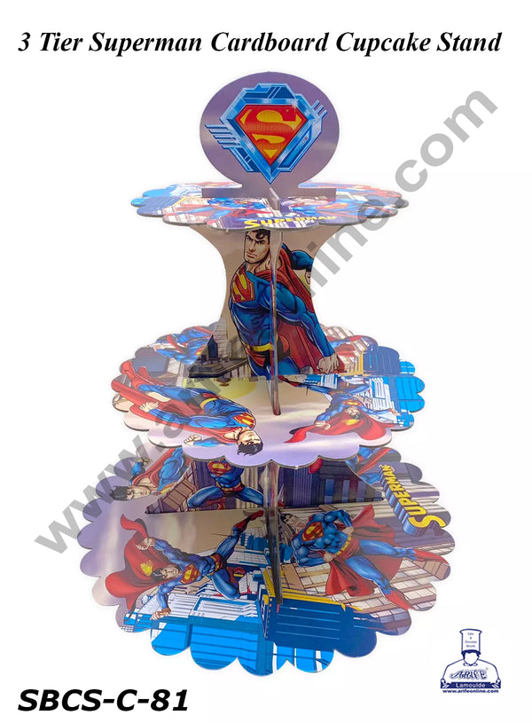 CAKE DECOR™ 3 Tier Superman Theme Cardboard Cupcake Stand - Heavy