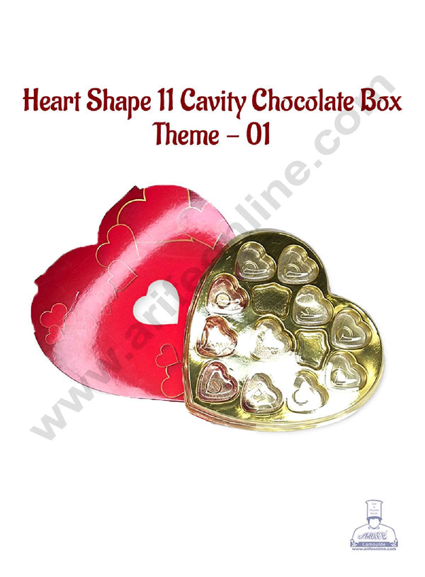 CAKE DECOR™ 11 Cavity Heart Shape Chocolate Box | Valentine's Theme Box - Theme 01