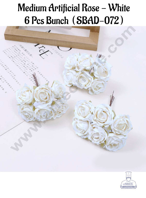 CAKE DECOR™ 6 Pcs Medium Rose Bunch – White