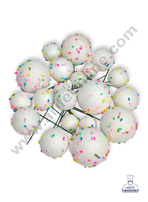 CAKE DECOR™ Glitter White with Sprinkles Faux Balls Topper For Cake and Cupcake Decoration - ( 20 pcs Pack )