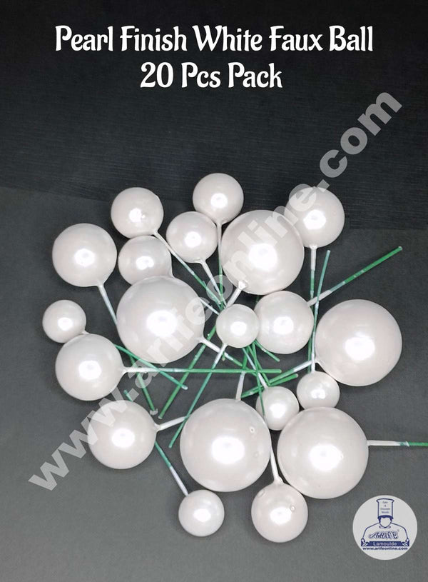 CAKE DECOR™ Pearl Finish White Faux Balls Topper For Cake and Cupcake Decoration - (20 Pcs Pack)