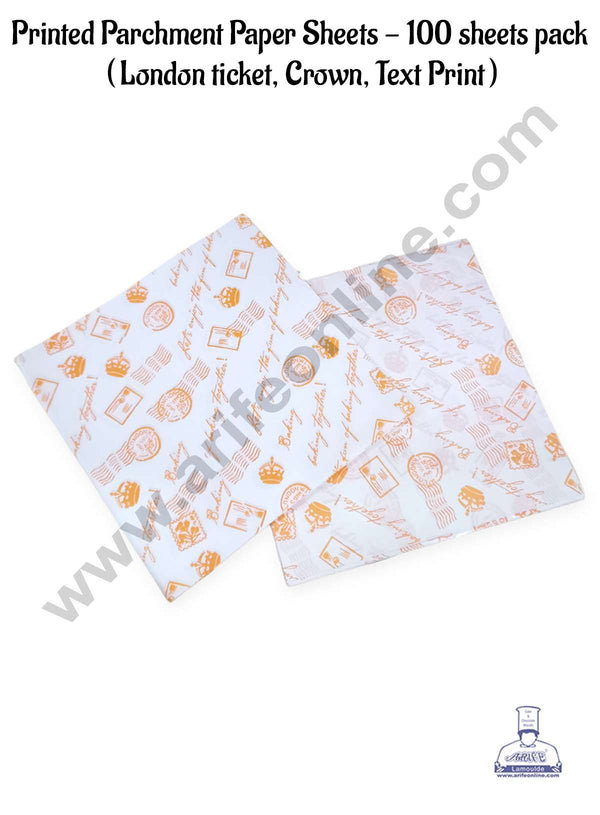 CAKE DECOR™ Printed Parchment Paper | Bento Box Liner | Grease Proof Paper | Wrap Paper - Ticket Crown Text Print (100 Sheets)