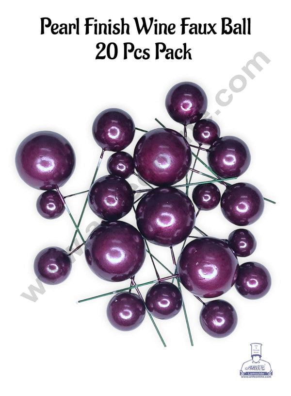 CAKE DECOR™ Pearl Finish Wine Faux Balls Topper For Cake and Cupcake Decoration - (20 Pcs Pack)