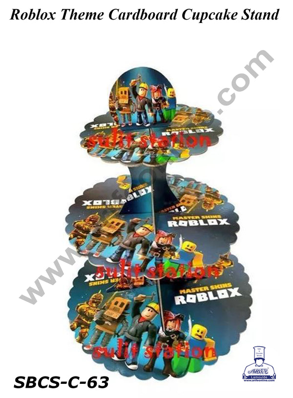 CAKE DECOR™ 3 Tier Roblox Theme Cardboard Cupcake Stand - Heavy