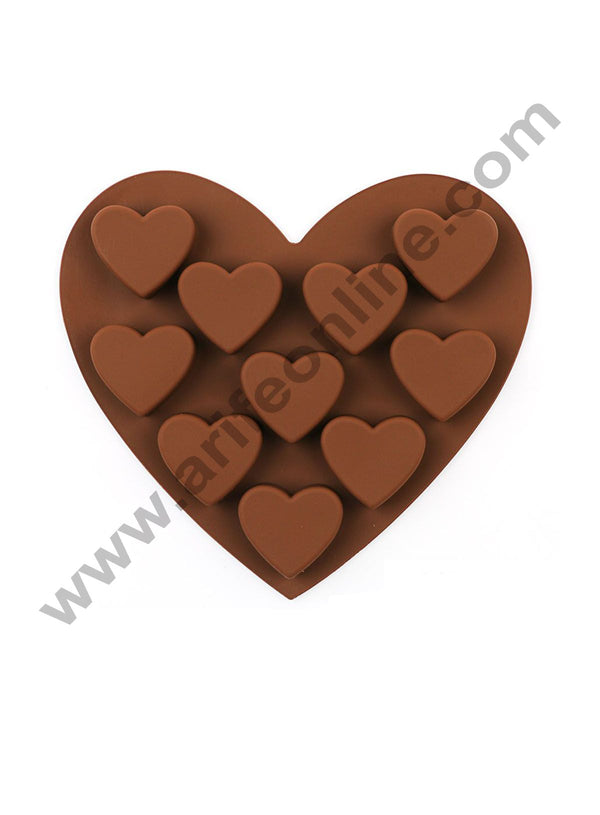 Cake Decor Silicon 10 Cavity Heart Shape Design Chocolate Mould Ice, Jelly Candy Mould