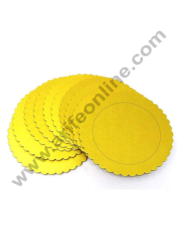 Cake Decor Gold Design Flower Print Glossy Corrugated Cake Board Base 14 Inch Diameter for 3 Kg Cakes- Pack of 5Pcs