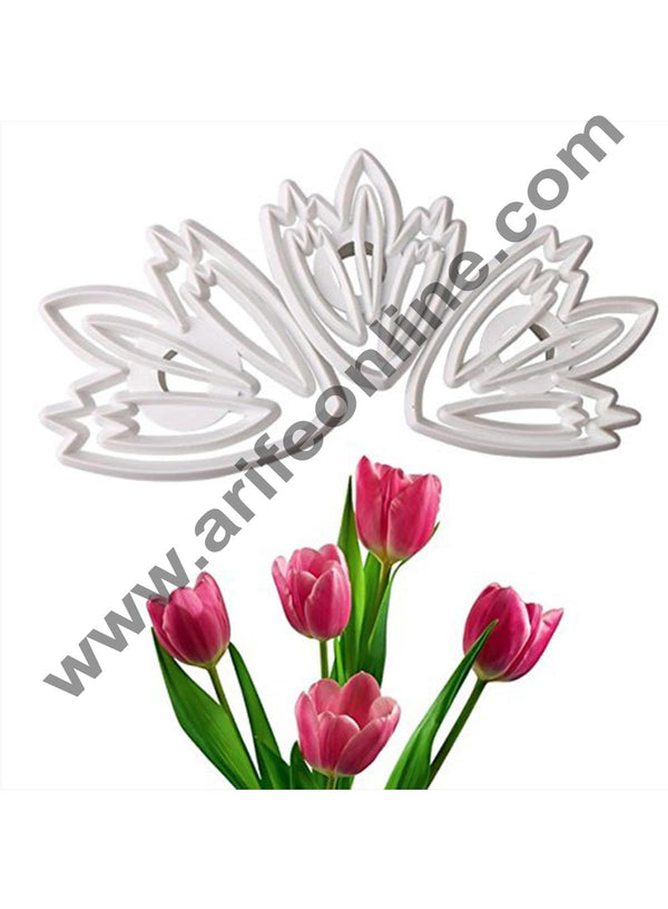 Cake Decor 3pcs/set Tulip Flower Design Plastic Fondant Mold 3D Sugarcraft Cake Cutter Cookie Mold Baking Tools