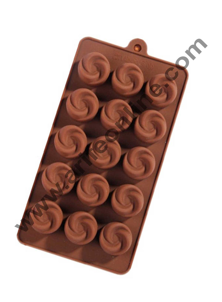 Cake Decor Silicon 15 Cavity Rose Shape Brown Chocolate Mould, Ice Mould, Chocolate Decorating Mould