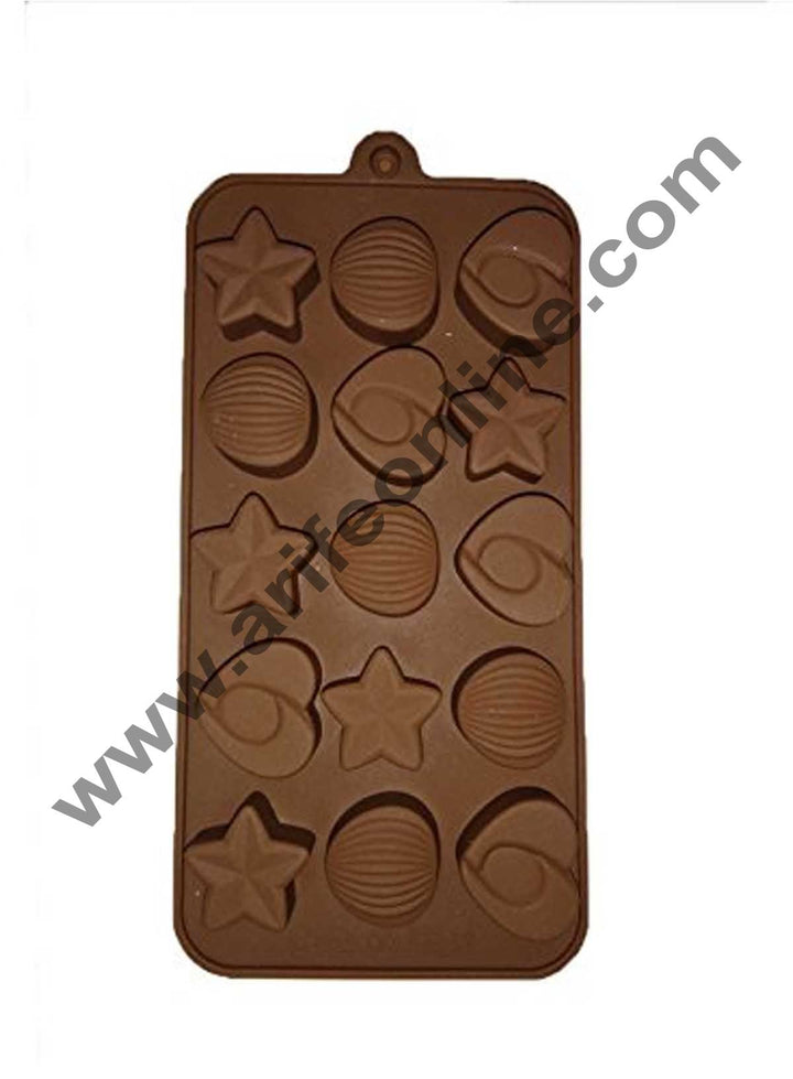 Cake Decor 15-Cavity Hearts,Stars and Shells Shape Silicone Brown chocolate Moulds