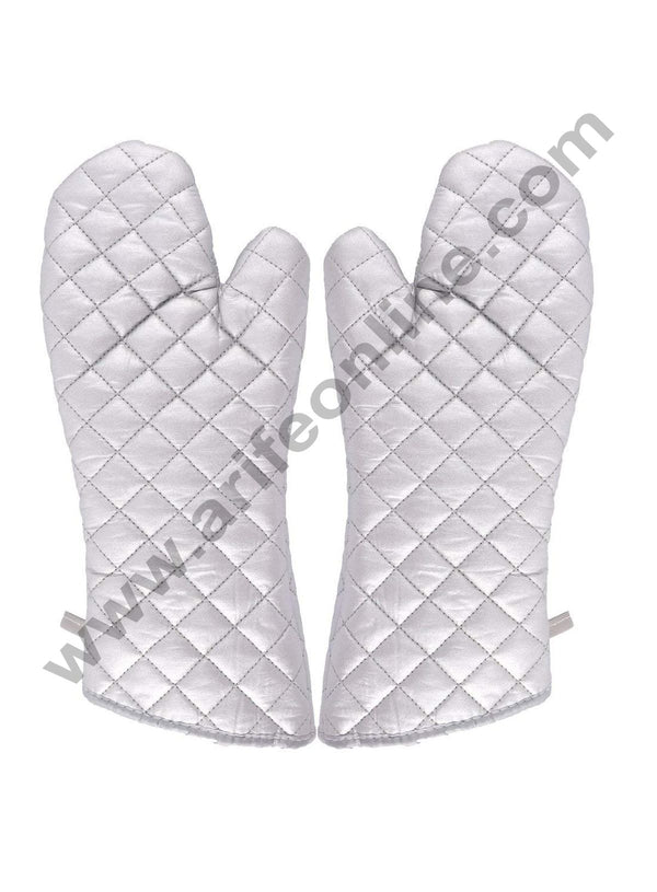 Cake Decor Silver Coated Extra Long Oven Gloves Heat Resistant for Kitchen Cooking (Set of 2)