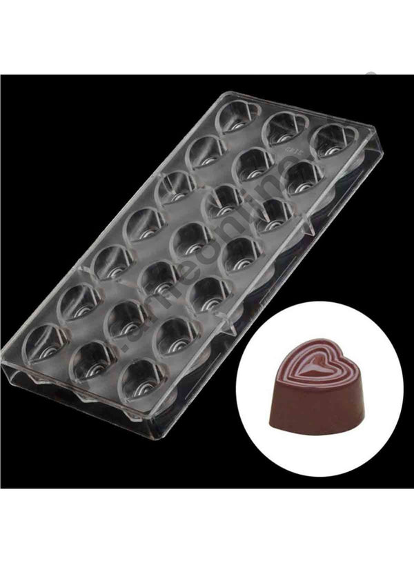Cake Decor 21 Cavities Heart Shaped Polycarbonate Chocolate Mould ; Chocolate Weight : Approx 12 Grams