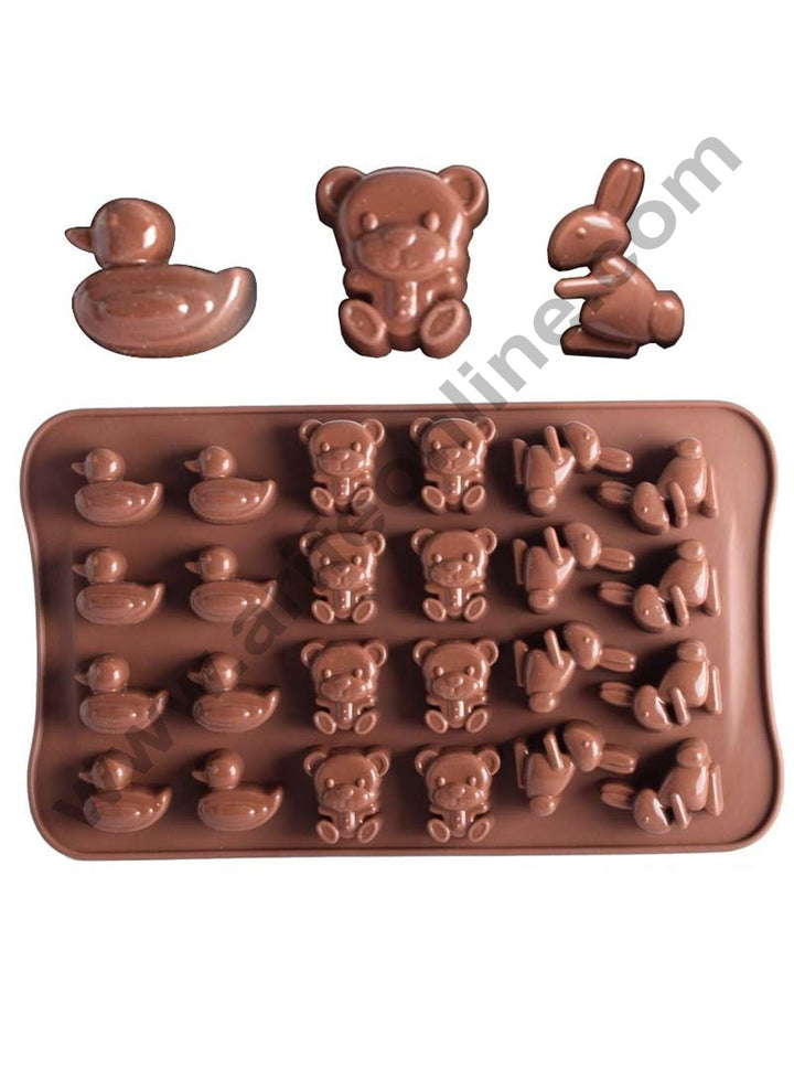 Cake Decor Silicon 24 Cavity Teddy Duck And Rabbit Shape Design Chocolate Mould Ice, Jelly Candy Mould