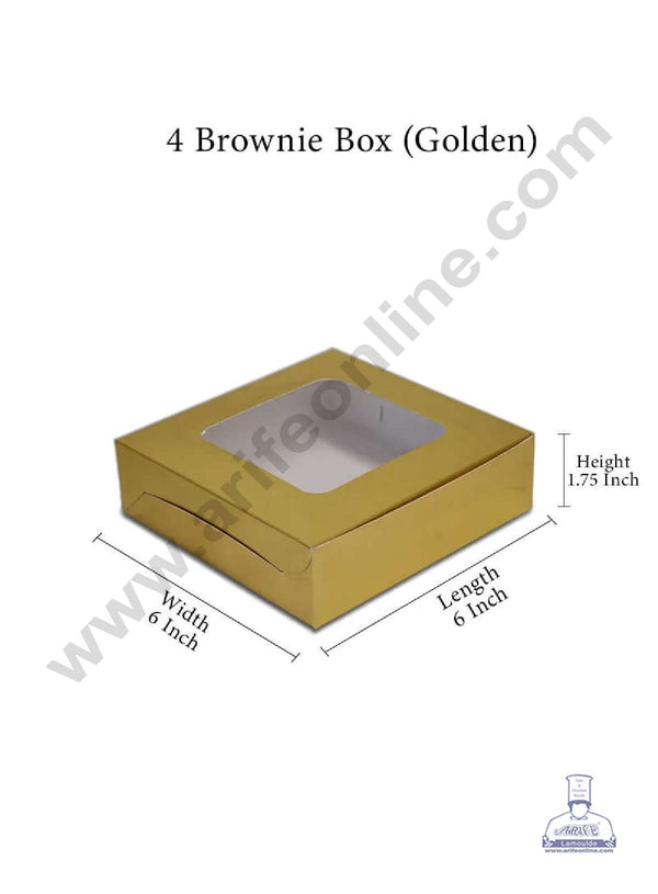 Cake Decor Golden Brownie Boxes 4 Cavity with Clear Window, Brownie Carriers ( 10 Pcs Pack )
