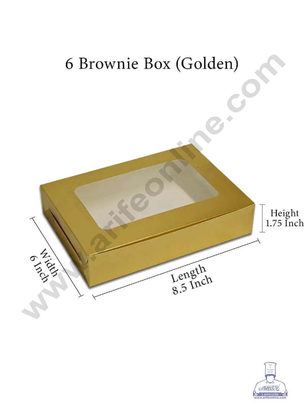 Cake Decor Golden Brownie Boxes 6 Cavity with Clear Window, Brownie Carriers ( 10 Pcs Pack )