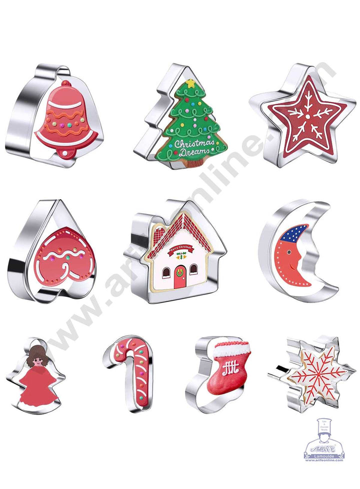 CAKE DECOR™ 10 Pcs Christmas Theme Stainless Steel Biscuit Cookies Cutter Mould
